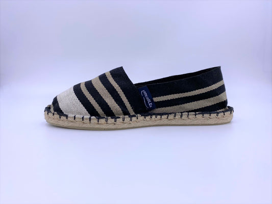 'Saint Tropez' Black and Multi Neutral Striped Espadrille